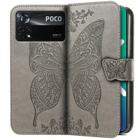 Etui z klapką do Xiaomi Poco X4 Pro 5G, Butterfly, szare