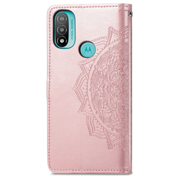 Etui z klapką do Motorola Moto E20/E30/E40, Mandala, różowe rose gold