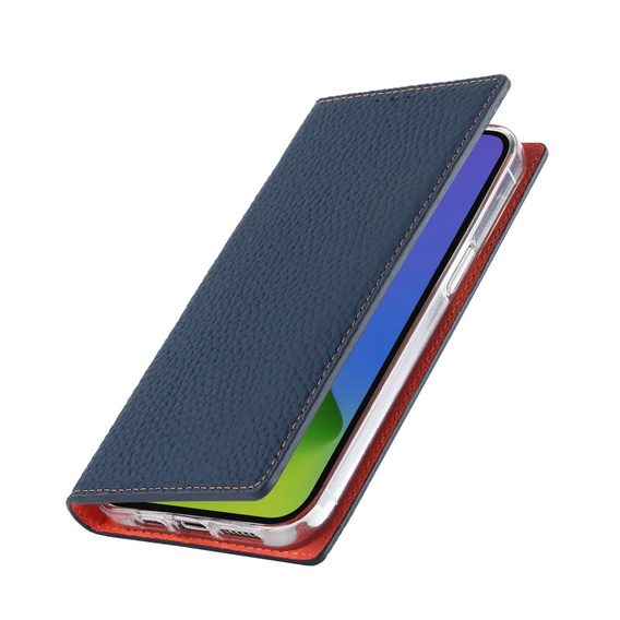 Etui z klapką do iPhone 14 Plus, Litchi Skin Grain, granatowe