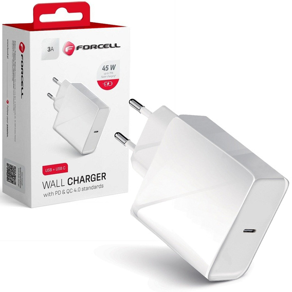 Forcell Ładowarka Sieciowa USB-C 3A 45W PD QC 4.0, biała