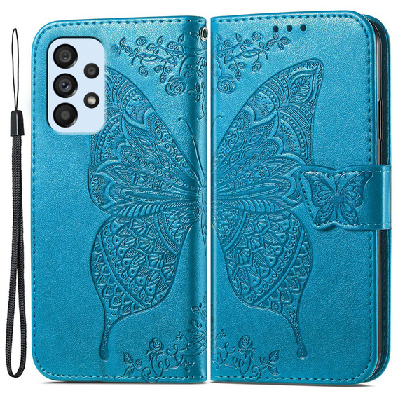 Etui z klapką do Samsung Galaxy A53 5G, Butterfly, niebieskie