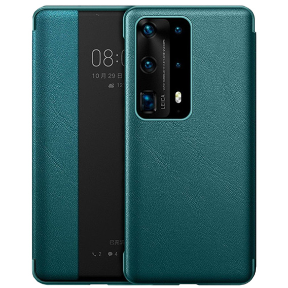 Etui z klapką do Huawei P40 Pro, Obudowa Genuine Leather Cover Case, Zielone