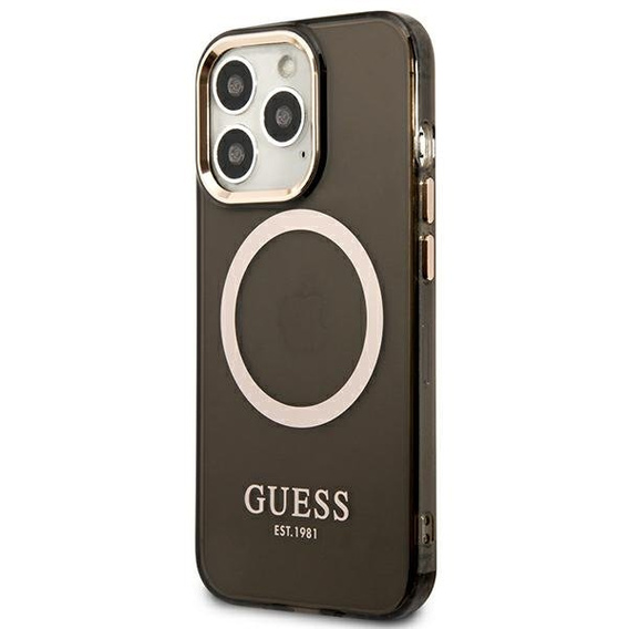 Etui GUESS do iPhone 13 Pro, Gold Outline Translucent MagSafe, czarne