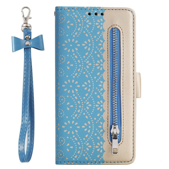 Etui z klapką do Xiaomi Redmi Note 10 Pro / Redmi Note 10 Pro Max, Wallet Pocket Zipper Lace, niebieskie