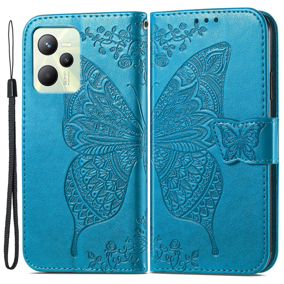 Etui z klapką do Realme C35, Butterfly, niebieskie