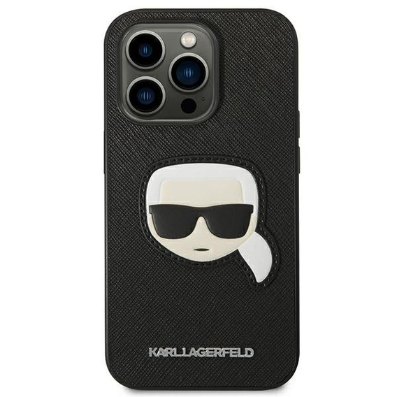 Etui Karl Lagerfeld do iPhone 14 Pro, Saffiano Karl's Head Patch, czarne