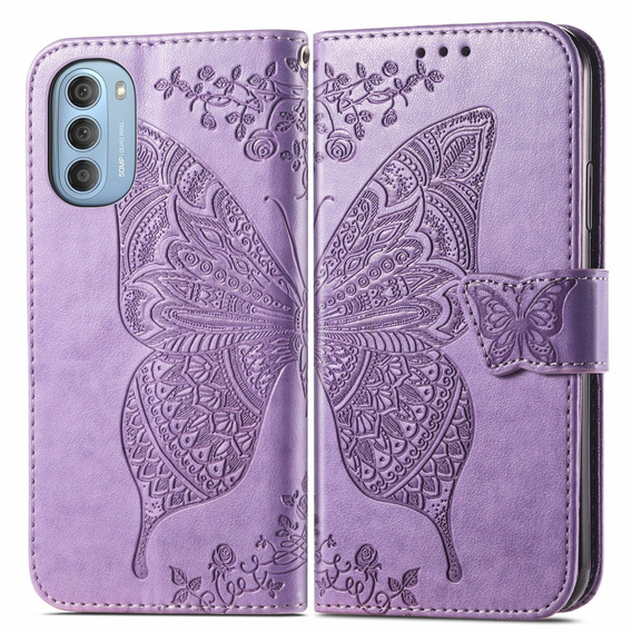 Etui z klapką do Motorola Moto G51 5G, Butterfly, fioletowe