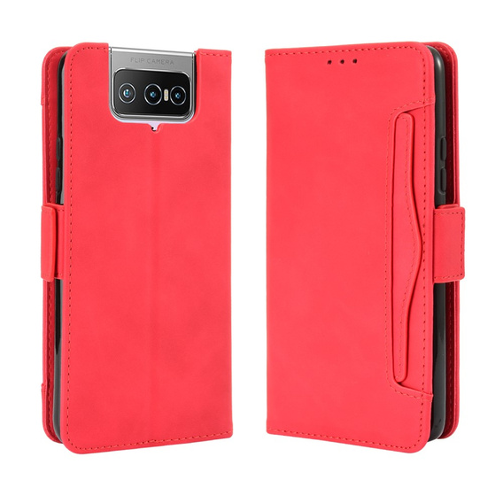 Etui z klapką do Asus Zenfone 7 / 7 Pro, Card Slot, czerwone