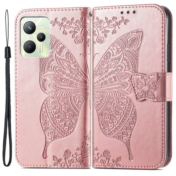 Etui z klapką do Realme C35, Butterfly, różowe