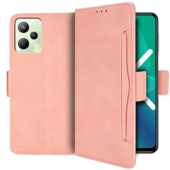 Etui z klapką do Realme C35, Card Slot, różowe