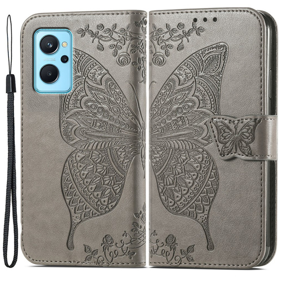 Etui z klapką do Realme 9i / Oppo A96, Butterfly, szare