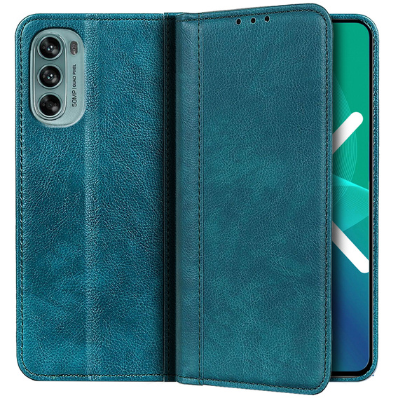 Etui z klapką do Motorola Moto G62 5G, Split Leather, zielone