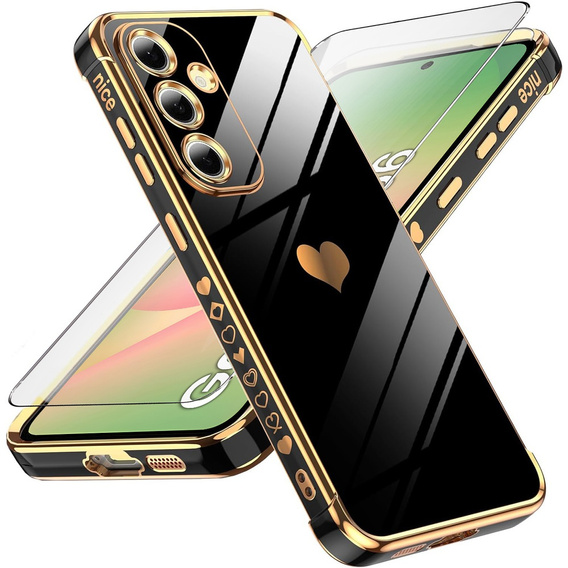 Etui do Samsung Galaxy A56 5G, Electro heart, czarne + Szkło 9H