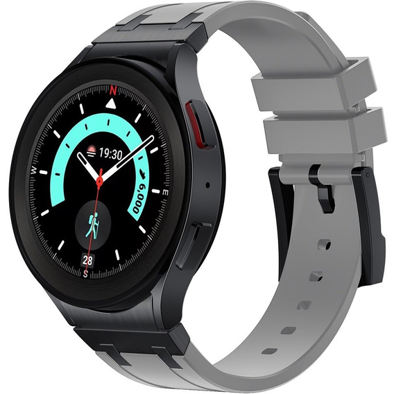 Pasek silikonowy do Samsung Galaxy Watch 4/5/6/7/FE 40/42/43/44/45/46/47mm, Szary / czarna klamra