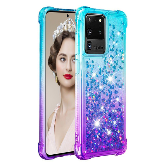 Etui Liquid Glitter do Samsung Galaxy S20 Ultra - Dropproof - Purple / Baby Blue