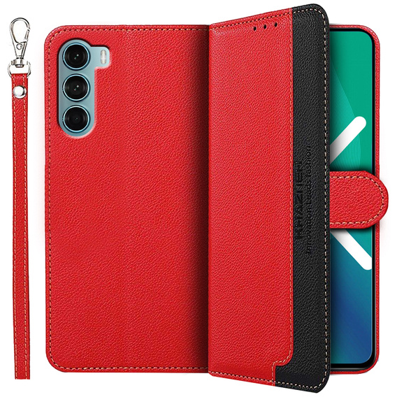 Etui z klapką do Motorola Moto G200 5G, KHAZNEH RFID, Dual Color, czerwone / czarne