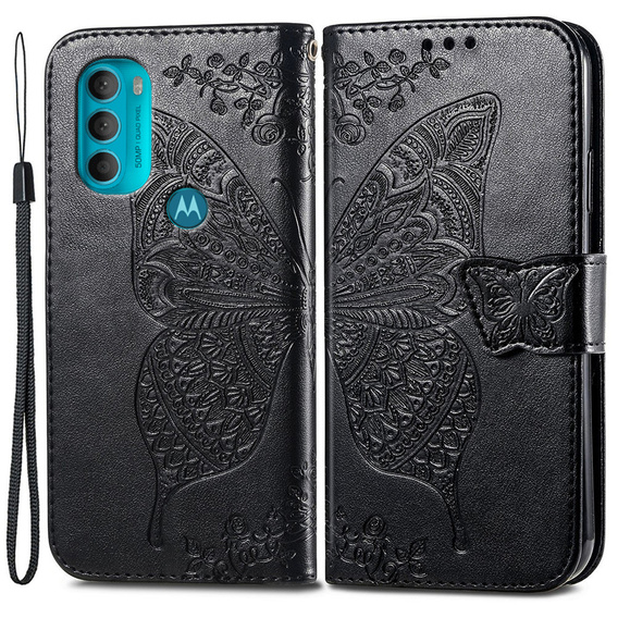 Etui z klapką do Motorola Moto G71 5G, Butterfly, czarne