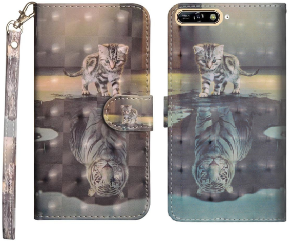 Etui z klapką do Huawei Y6 2018, Wallet, Cat & Tiger