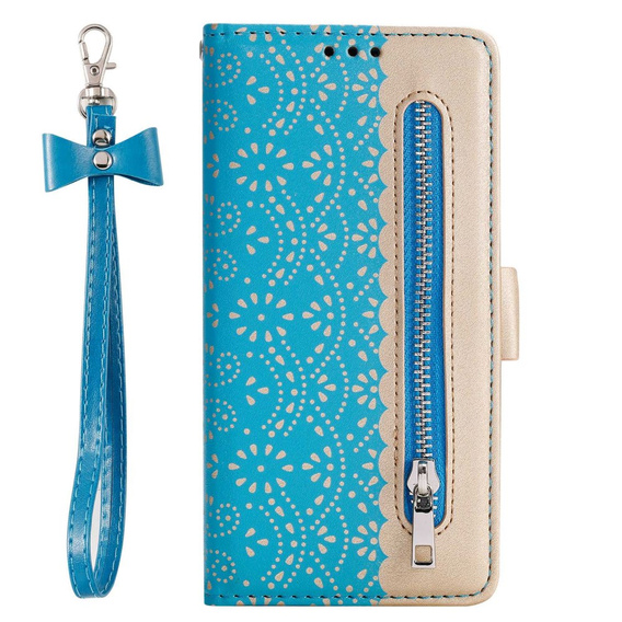 Etui z klapką do Samsung Galaxy A13 4G, Wallet Pocket Zipper Lace, niebieskie