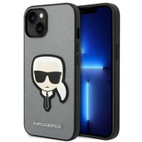 Etui Karl Lagerfeld do iPhone 14, Saffiano Karl's Head Patch, srebrne