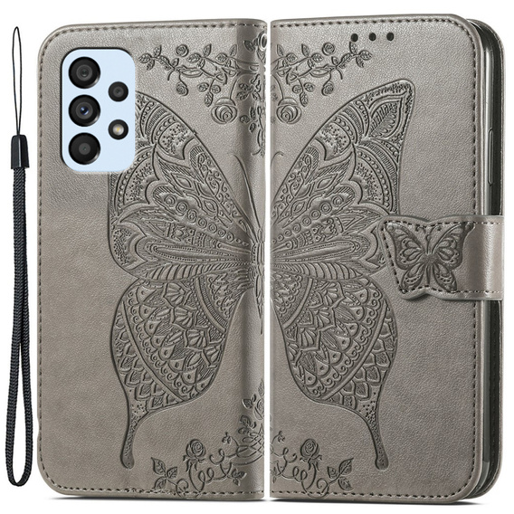 Etui z klapką do Samsung Galaxy A53 5G, Butterfly, szare