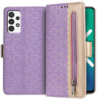 Etui z klapką do Samsung Galaxy A53 5G, Wallet Pocket Zipper Lace, fioletowe