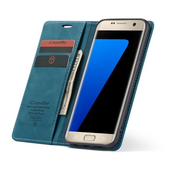 Etui CASEME do Samsung Galaxy S7 Edge, Leather Wallet Case, Blue