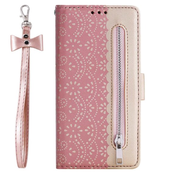 Etui Wallet do Samsung Galaxy A13 4G, Zipper Lace, Pink
