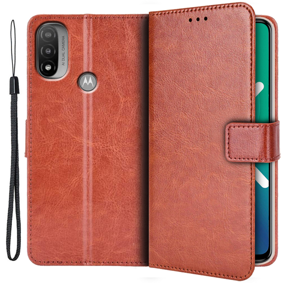 Etui z klapką do Motorola Moto E20/E30/E40, Crazy Horse Wallet, brązowe