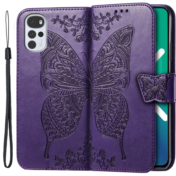 Etui z klapką do Motorola Moto G22, Butterfly, fioletowe