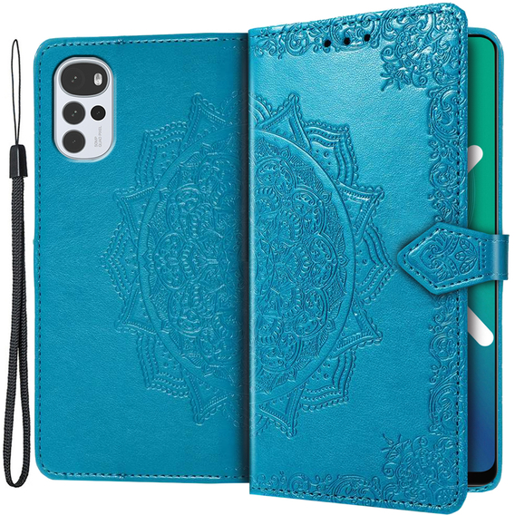 Etui z klapką do Motorola Moto G22, Mandala, niebieskie