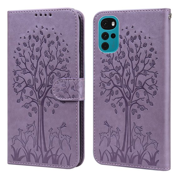 Etui z klapką do Motorola Moto G22, Tree, fioletowe