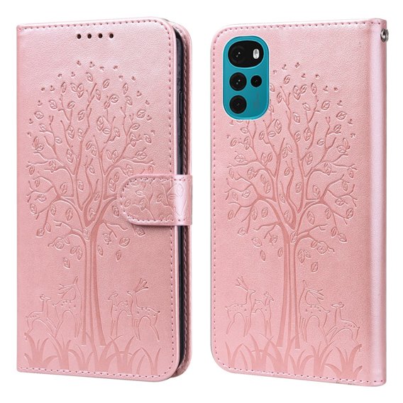 Etui z klapką do Motorola Moto G22, Tree, różowe rose gold