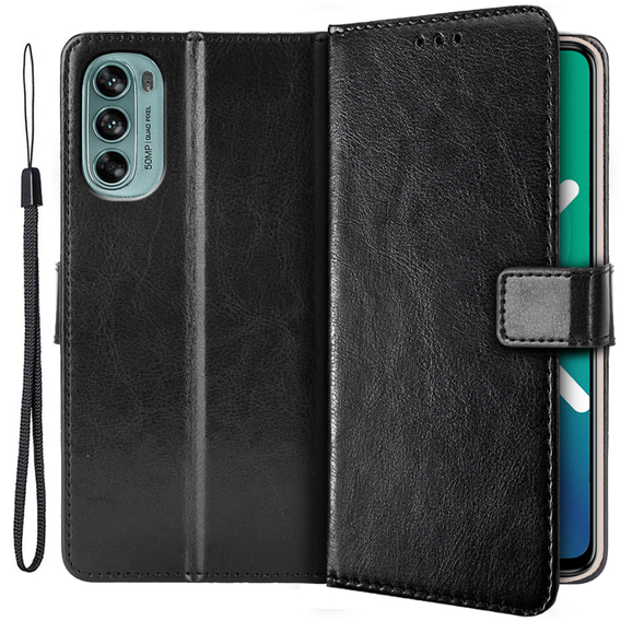 Etui z klapką do Motorola Moto G62 5G, Crazy Horse Wallet, czarne