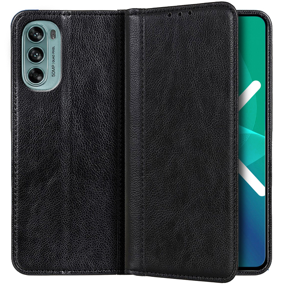 Etui z klapką do Motorola Moto G62 5G, Split Leather, czarne