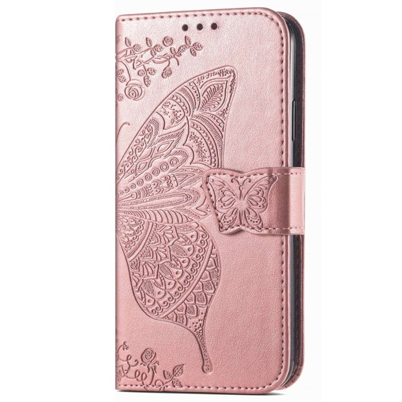 Etui z klapką do Samsung Galaxy M13, Butterfly, różowe rose gold