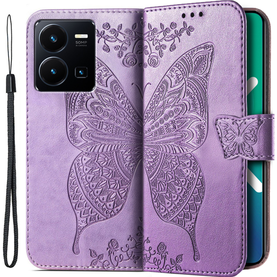 Etui z klapką do Vivo Y35 4G, Butterfly, jasnofioletowe