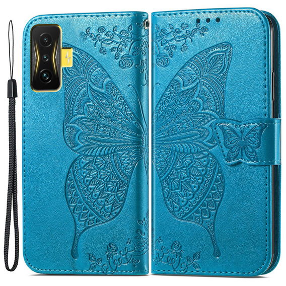 Etui z klapką do Xiaomi Poco F4 GT, Butterfly, niebieskie