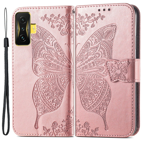 Etui z klapką do Xiaomi Poco F4 GT, Butterfly, różowe rose gold