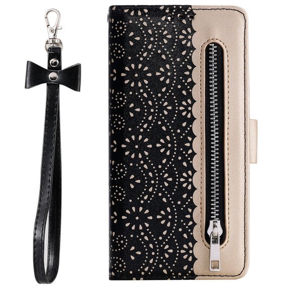 Etui z klapką do ki za , Wallet Pocket Zipper Lace, czarne