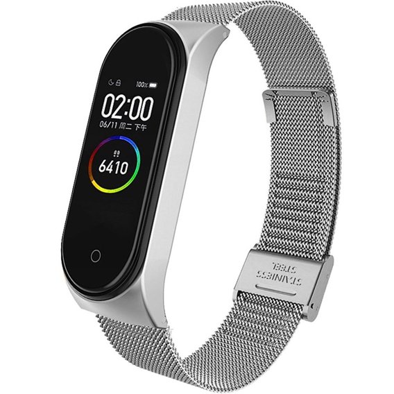 Pasek Bransoleta Milanese do Xiaomi Mi Band 3 / Mi Band 4, Srebrny